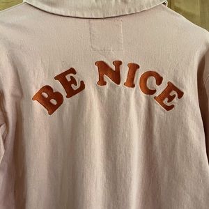 Crop Boxy Jacket by ban.do  BE NICE embroidered on back size Medium warm coral